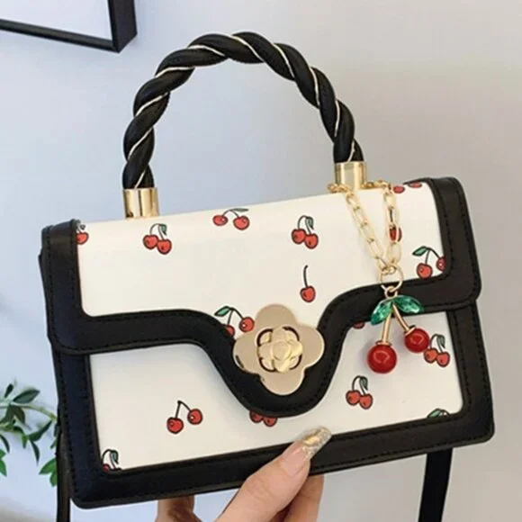 Zenana Cherry Pattern Vegan Leather Shoulder Hand Bag - Picture 4 of 7